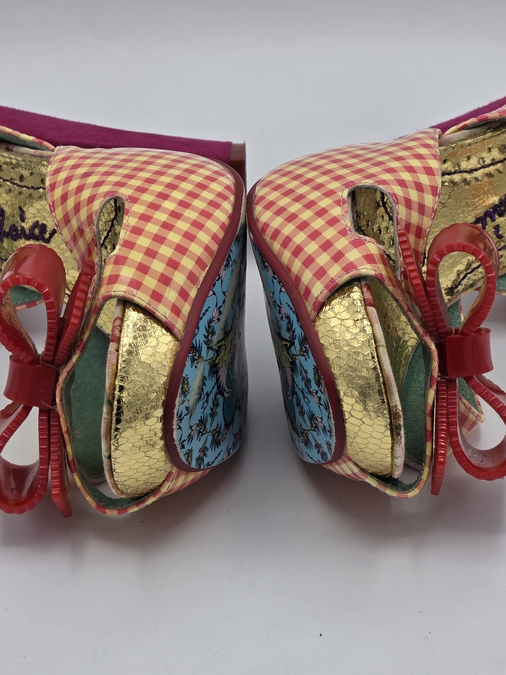 Irregular Choice Pink Gingham Bow Peep-Toe Heels - Picture 6 of 10